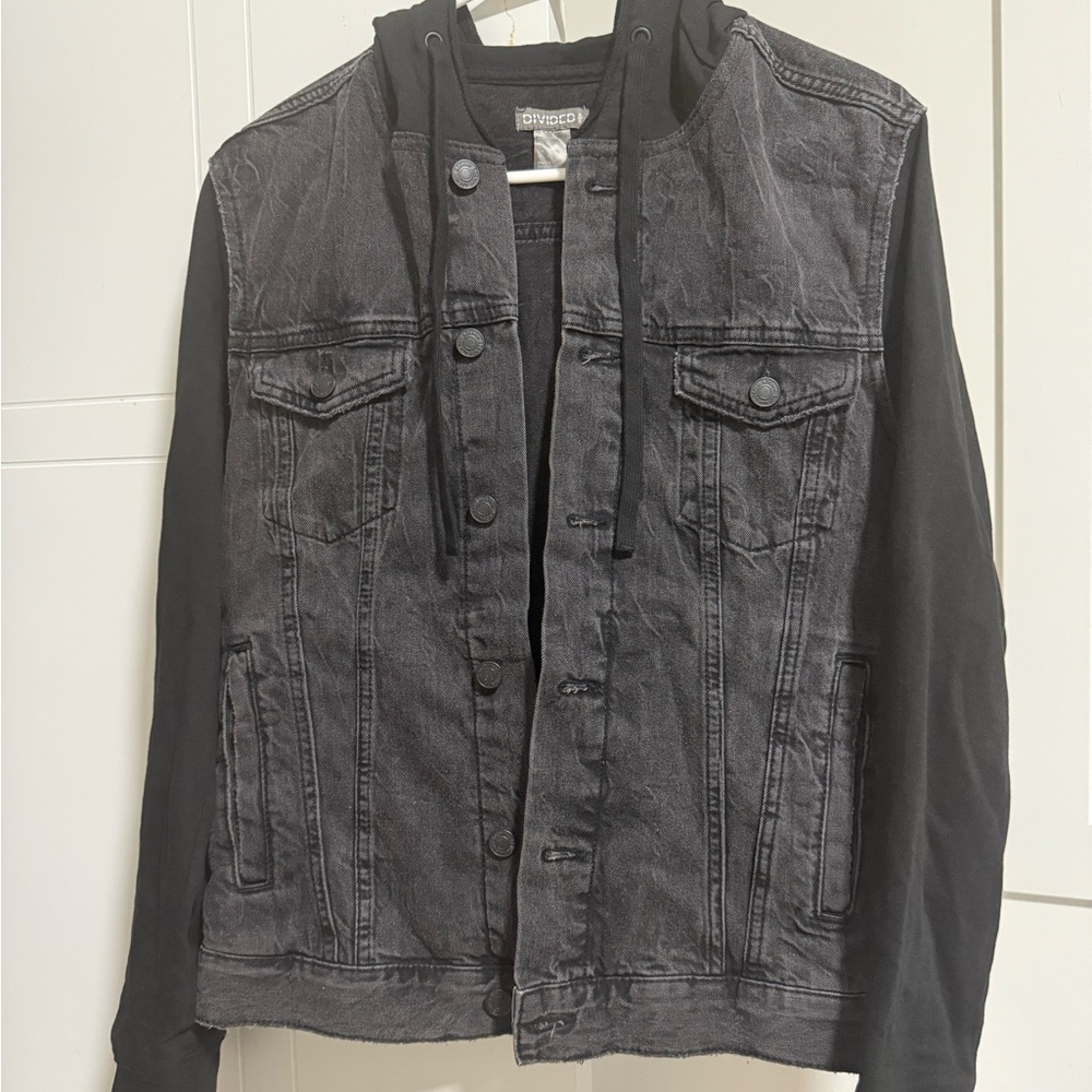 H&M Black Denim Jacket with Hood